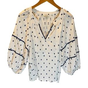 Tyler Boe Molly Blouse with Navy Dot Trim Size M Coastal Preppy Resortwear